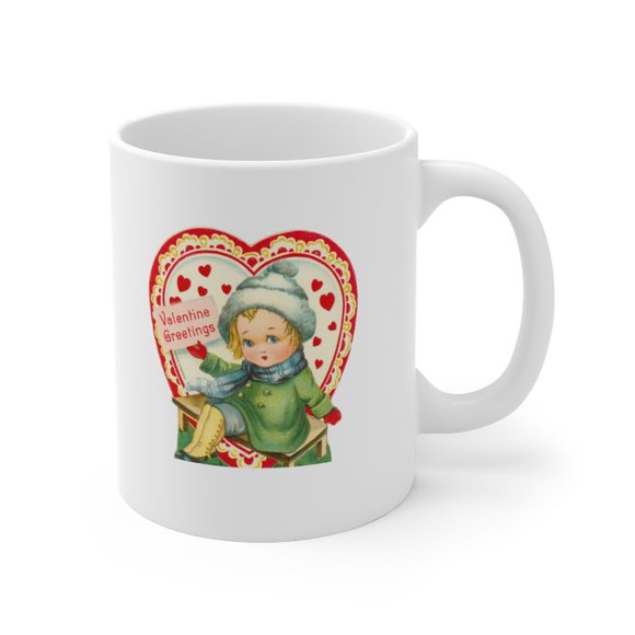 Retro Valentine Dolls Mug, Vintage Ephemera - Picture 3 of 4